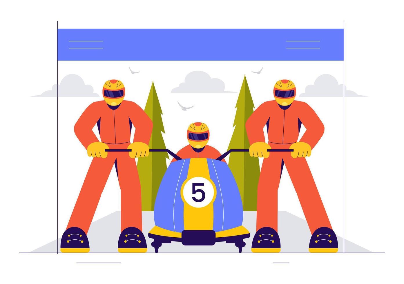 Bobsleigh Track Illustration with a Racing Athlete in a Flat Winter Style vector