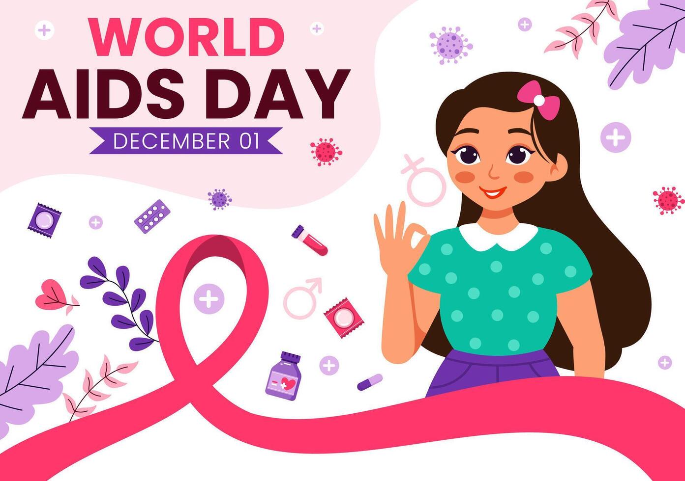December 1 World AIDS Day Design Featuring Red Ribbon for Awareness Campaigns in Flat Style vector