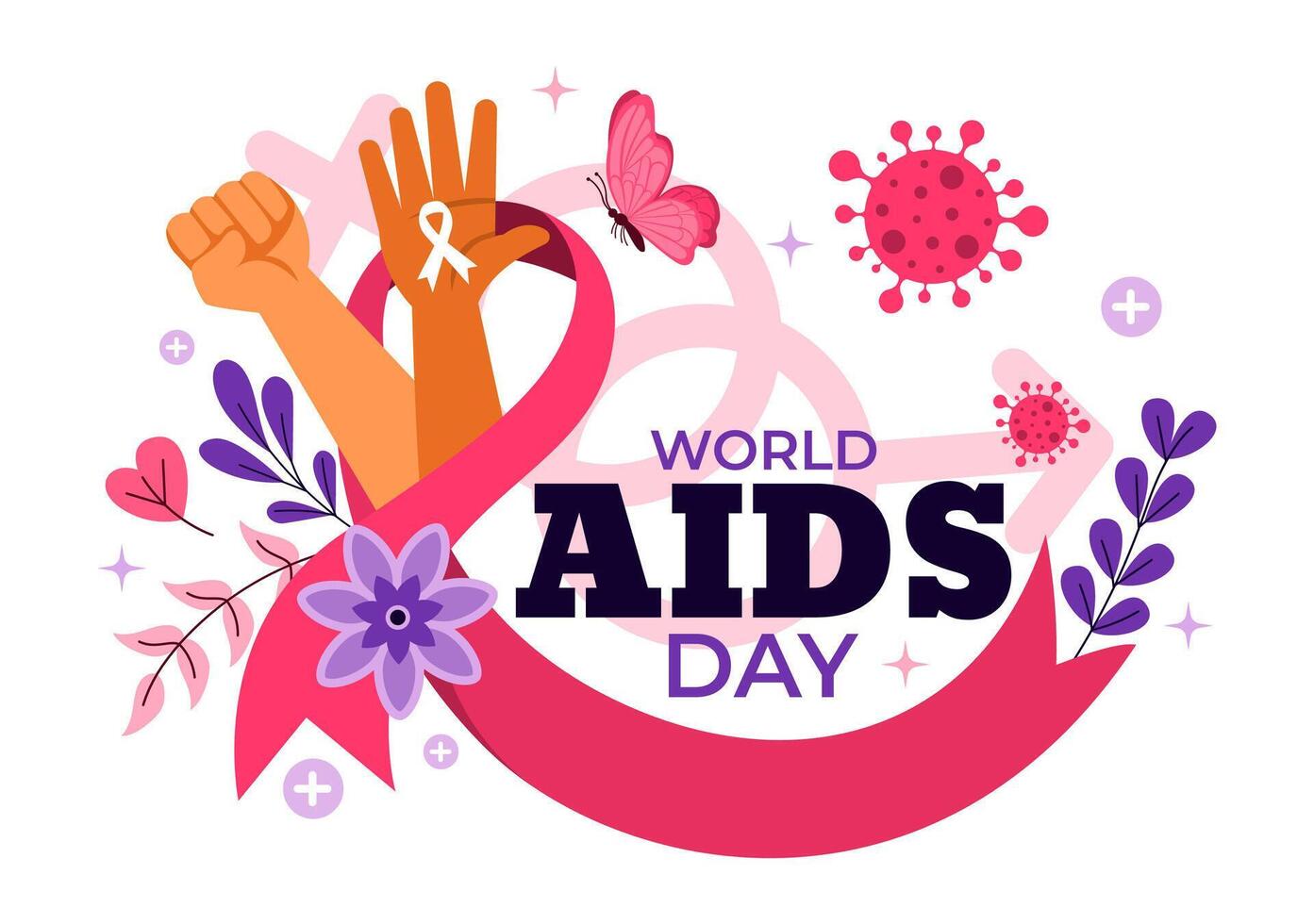 World AIDS Day December 1 Art with Red Ribbon to Support AIDS Awareness in Flat Background vector
