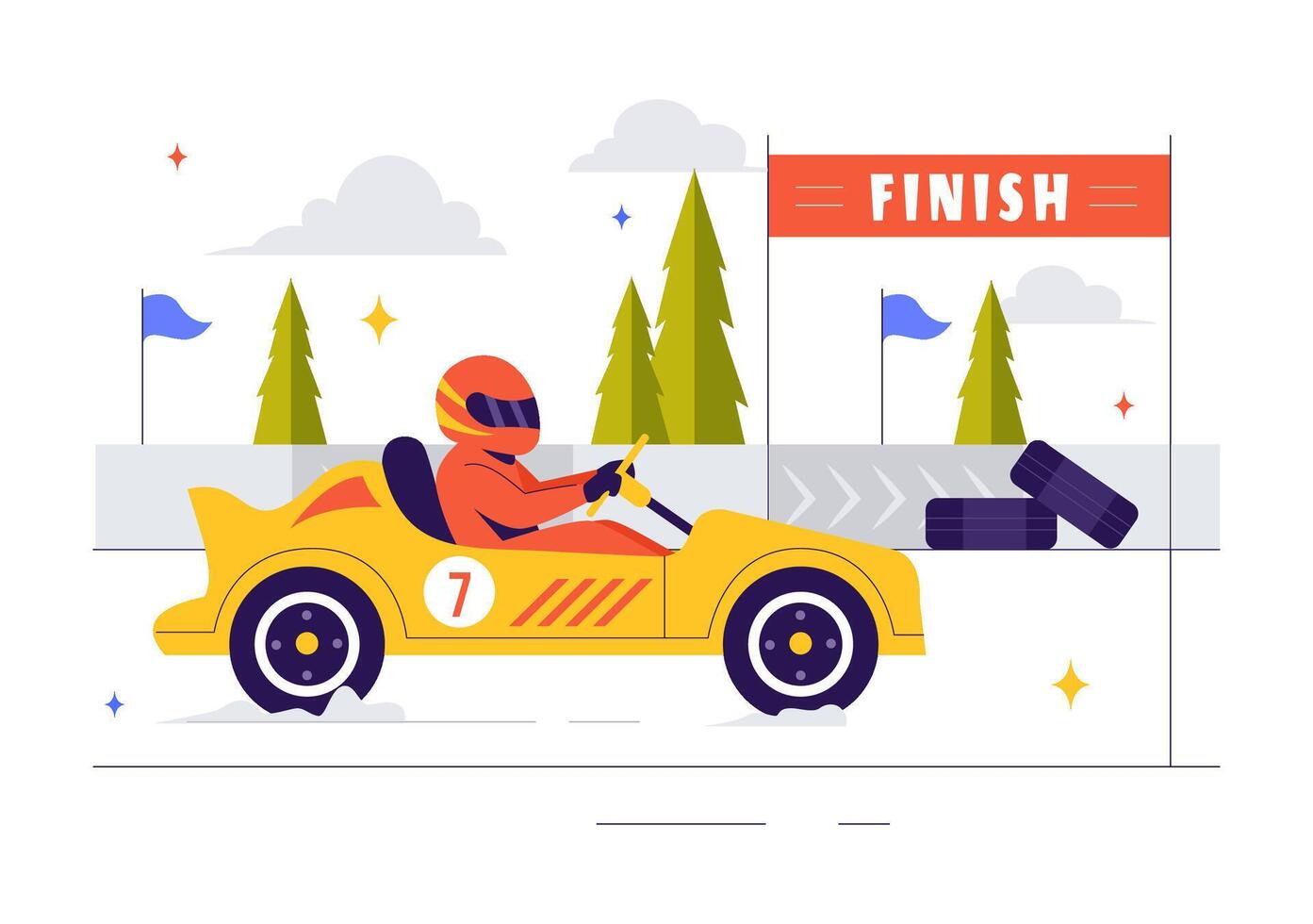 Formula Racing Car Speeds to the Finish Line in a Championship Event Illustration in Flat Style vector