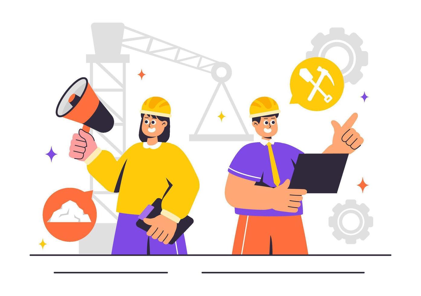 Industrial Sand Mining Illustration with Yellow Dumper Trucks in a Flat Design vector