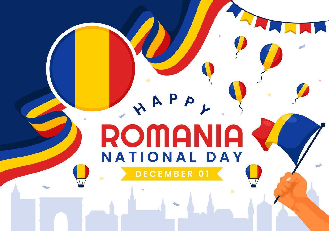 1st December Romania National Day with Patriotic Flag and Holiday Spirit Background vector