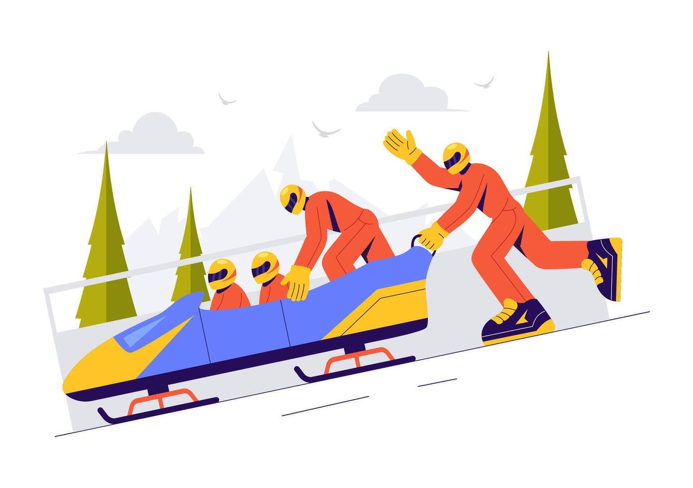 Athlete Competing in a Bobsleigh Race on an Icy Track for Winter Sports Illustration vector