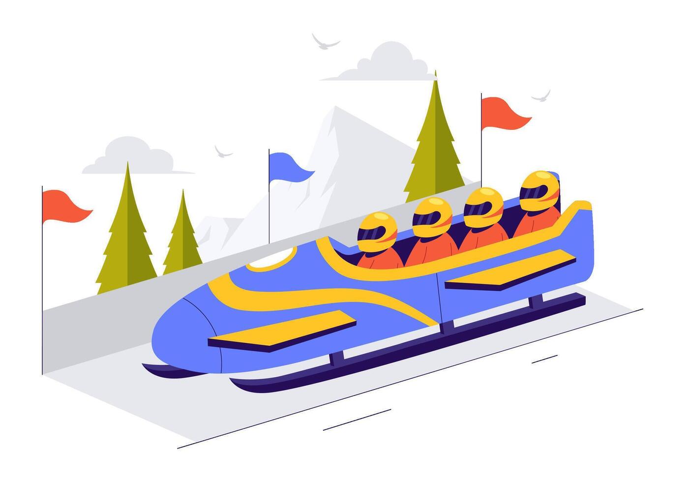 Winter Sports Illustration of an Athlete Racing Down an Icy Bobsleigh Track vector