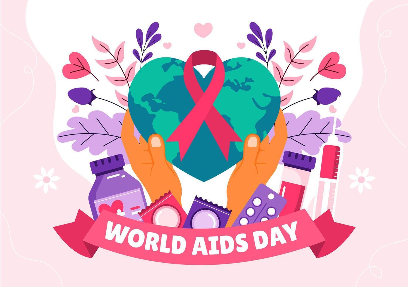 Illustration for AIDS Awareness Day Featuring Red Ribbon Symbol on December 1 in Flat Style vector