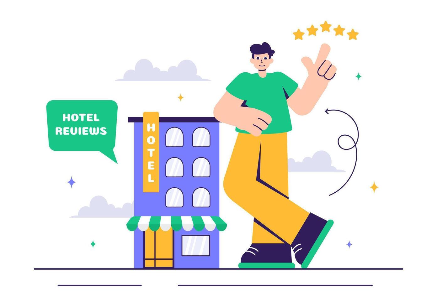 Illustration of Product and Hotel Service Ratings with Happy Customers vector