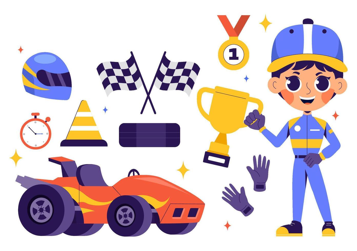 Illustration of Formula Car Racing on a Circuit, Approaching the Finish Line to Win the Championship vector