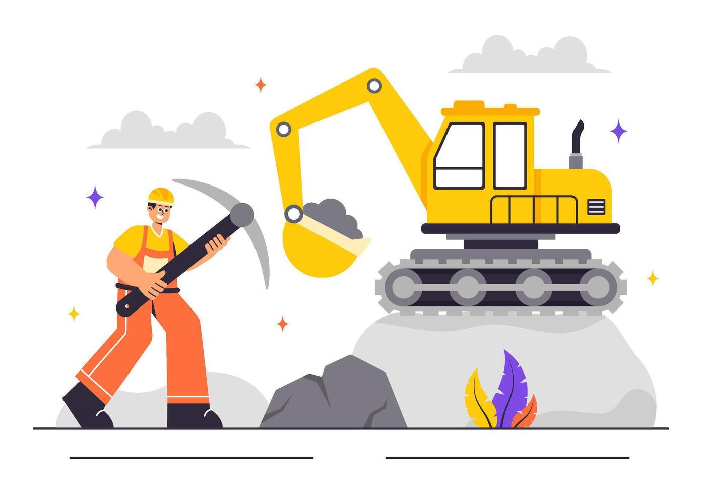 Heavy Mining Equipment with Dump Trucks in a Flat Style Industrial Landscape vector