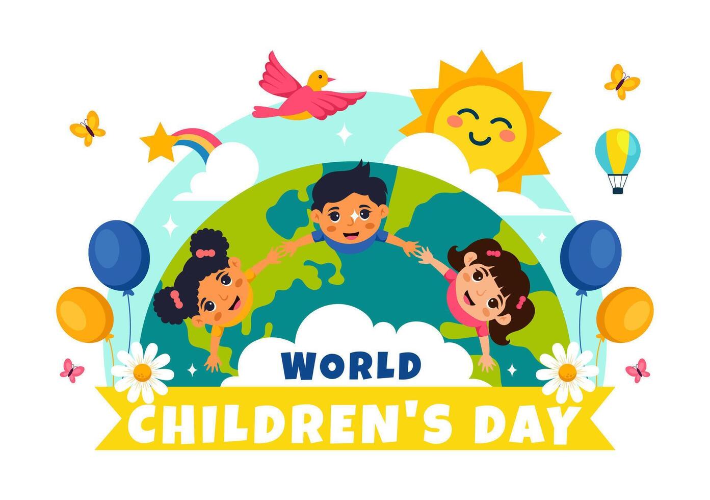 World Childrens Day Flat Cartoon Illustration with Playful Elements and Childrens Rights Theme vector