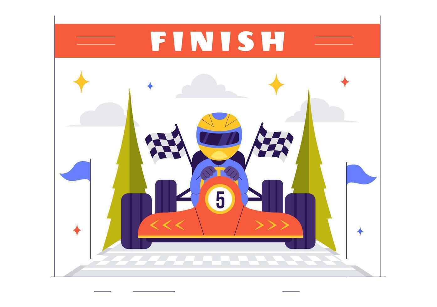 High-Speed Formula Racing Car Reaching the Finish Line on a Track Illustration in Flat Style vector
