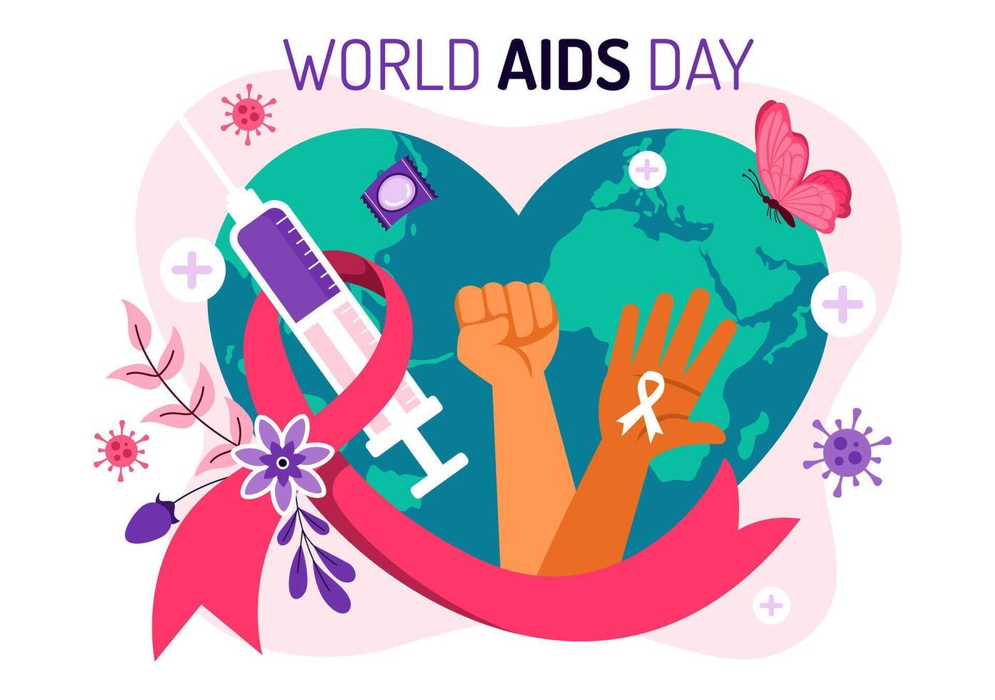 Illustration for World AIDS Day on December 1 with Red Ribbon Icon for Epidemic Awareness vector