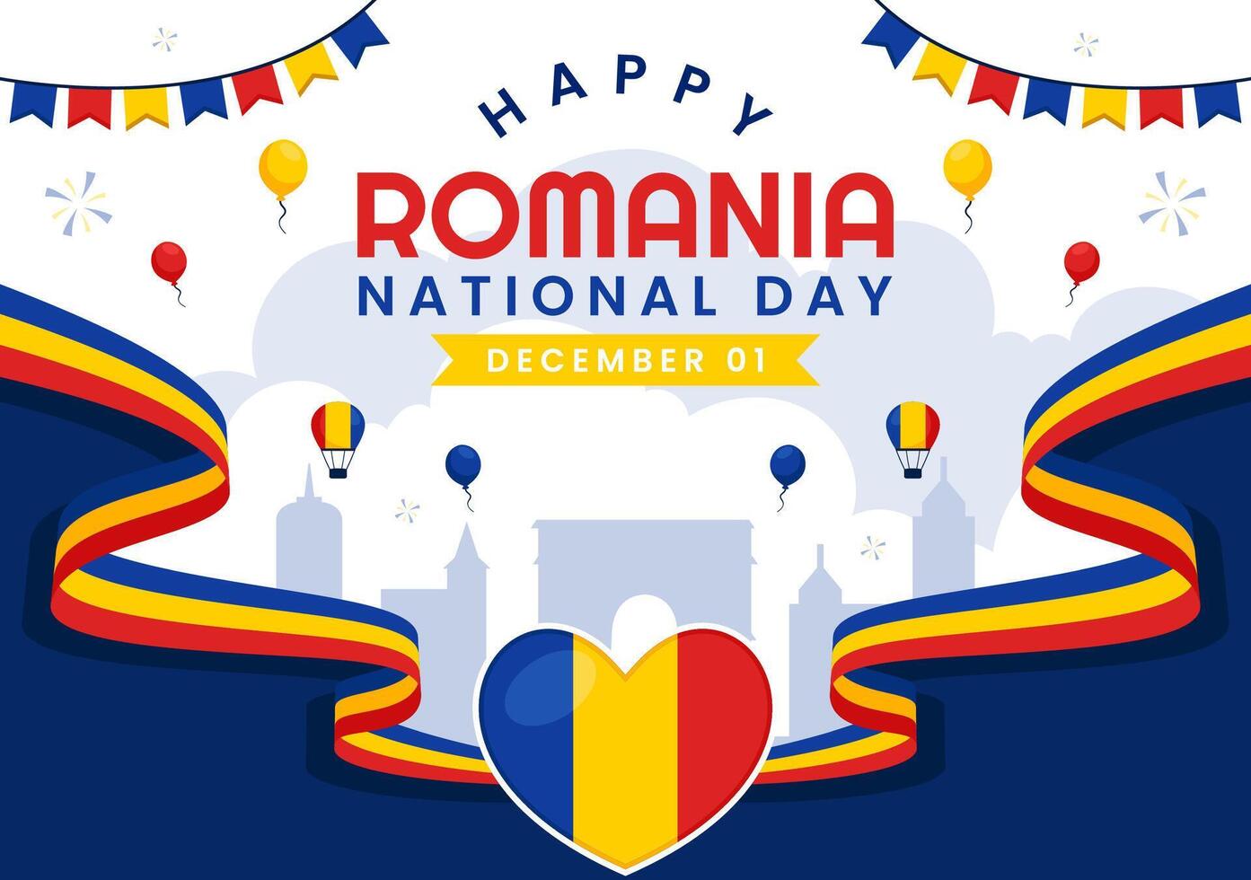 Celebrating Romania National Day on December 1st with Waving Flag in a Festive Background vector