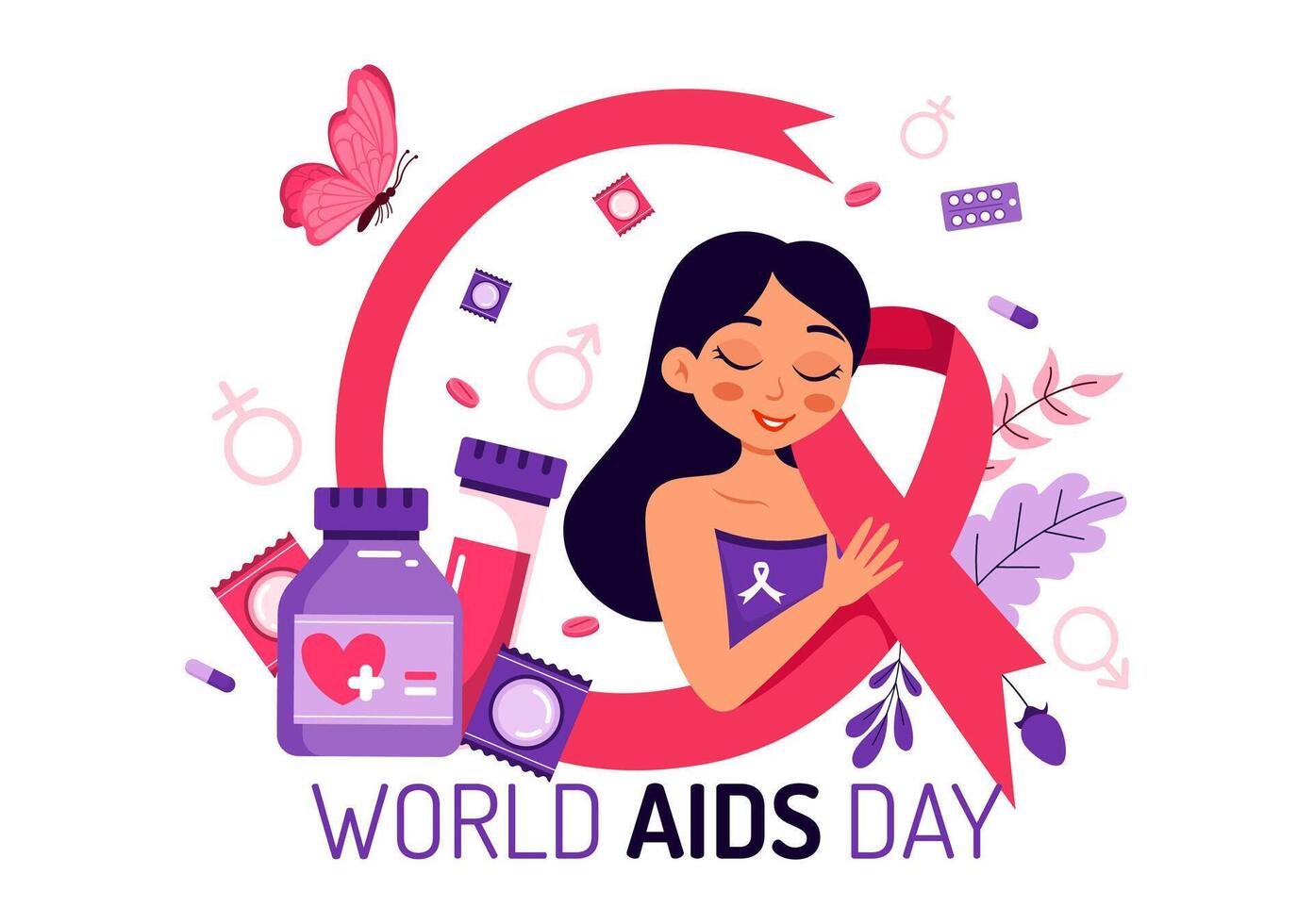 December 1 AIDS Day Awareness with Red Ribbon Symbol and Flat Design Background vector