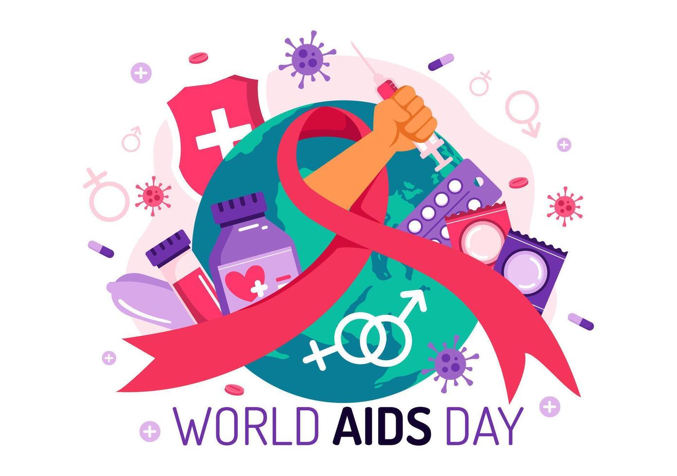 AIDS Awareness Day Illustration Featuring December 1 Red Ribbon Symbol in Flat Cartoon Background vector