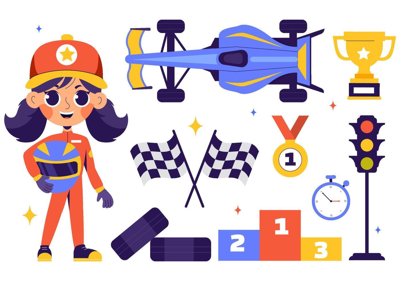 Formula One Car Reaching the Finish Line to Win the Race Championship in Flat Style Illustration vector