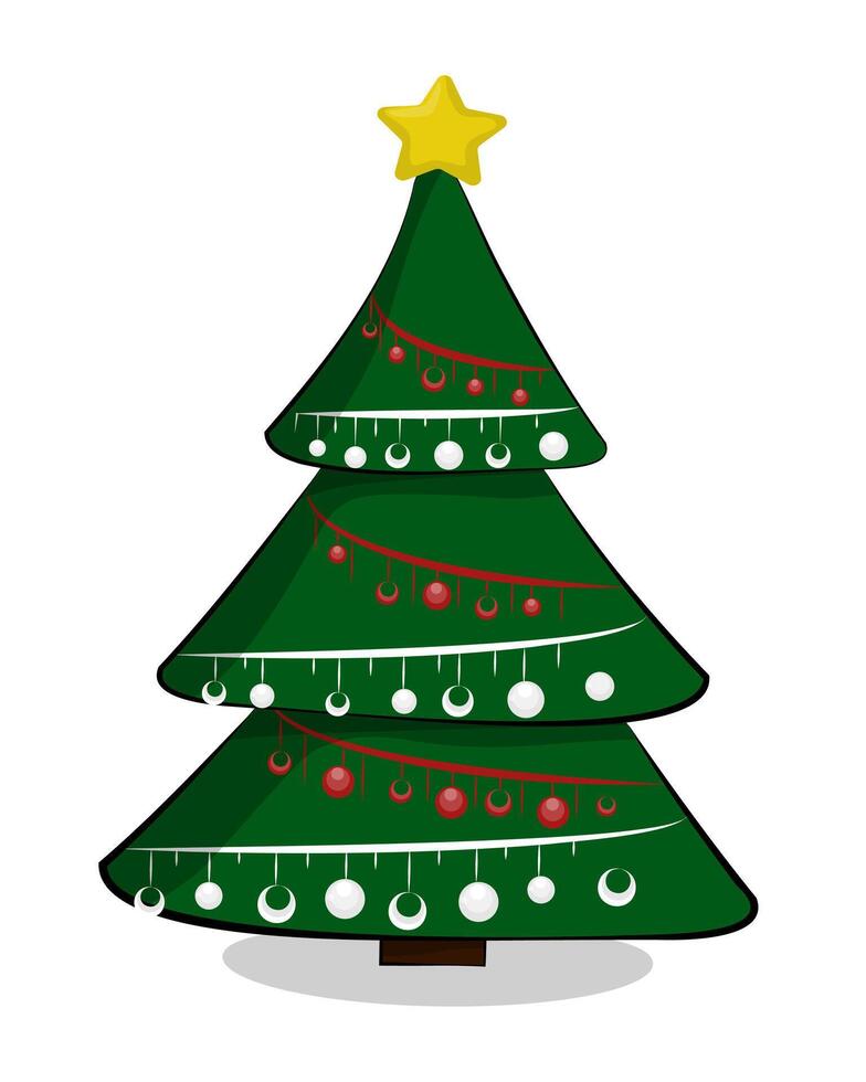 Christmas tree. The Christmas tree is decorated with balls and a Christmas star. vector