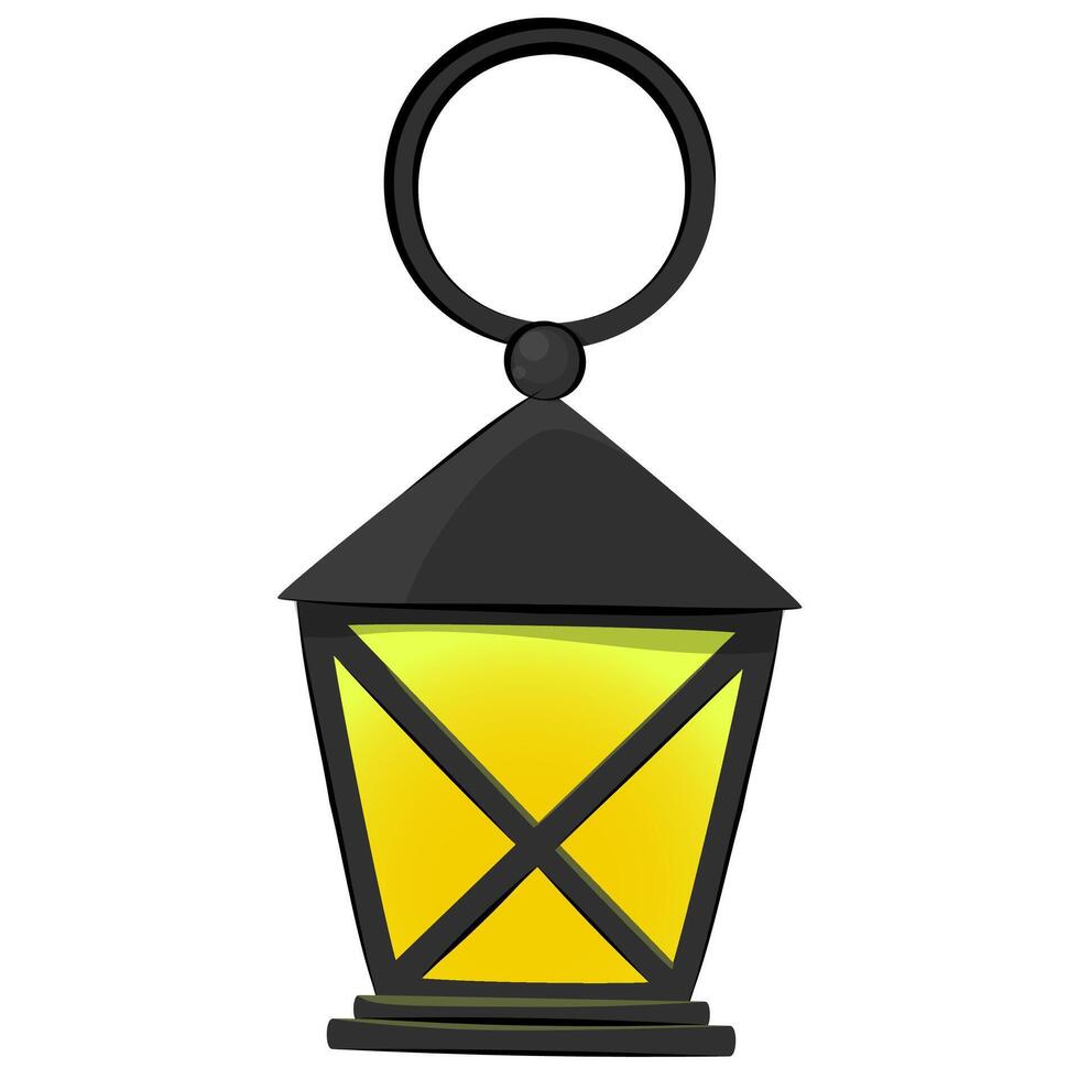 Vintage oil lantern, metal lamp. Antique kerosene lamp, vintage camping lantern. Old garden lamp. vector
