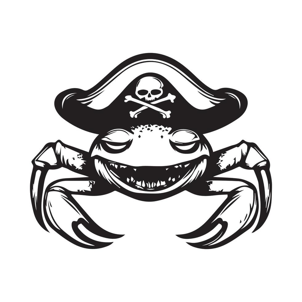 Crab with pirate hat on white background stock Image vector