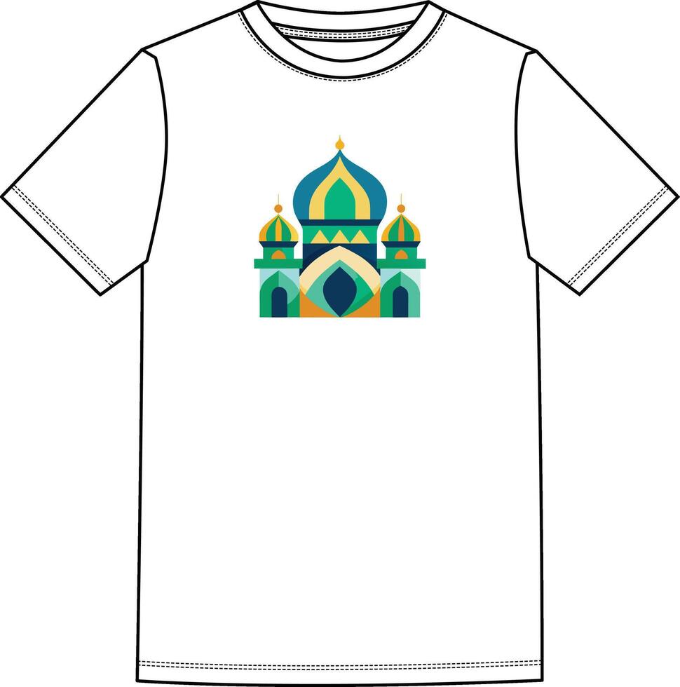 A white t - shirt with a colorful mosque on it vector