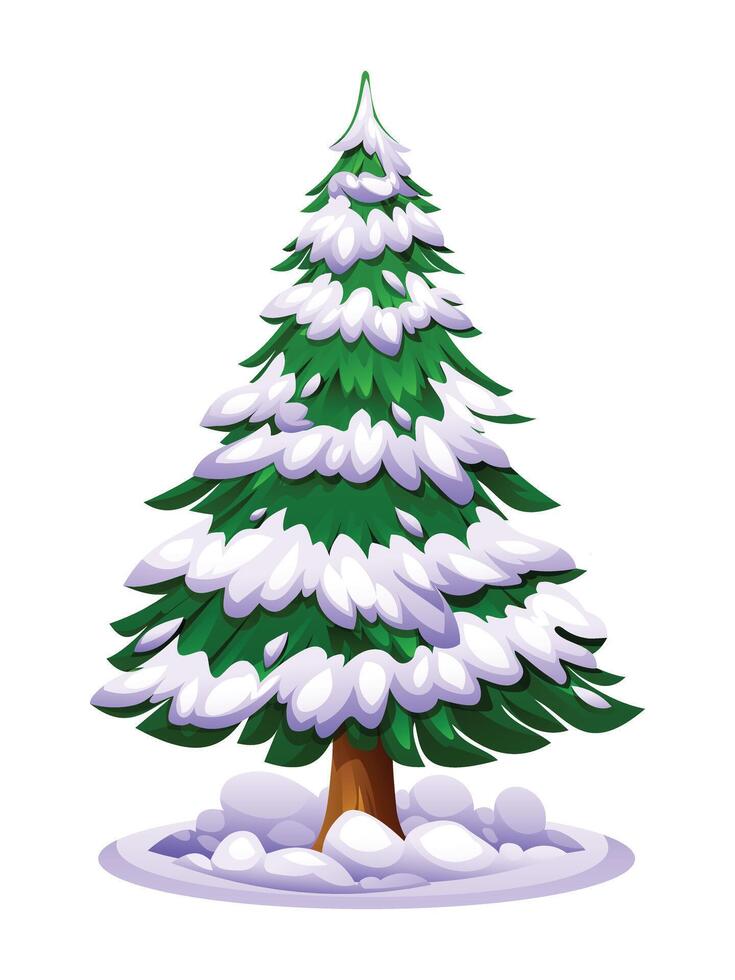Snow covered pine tree cartoon illustration vector