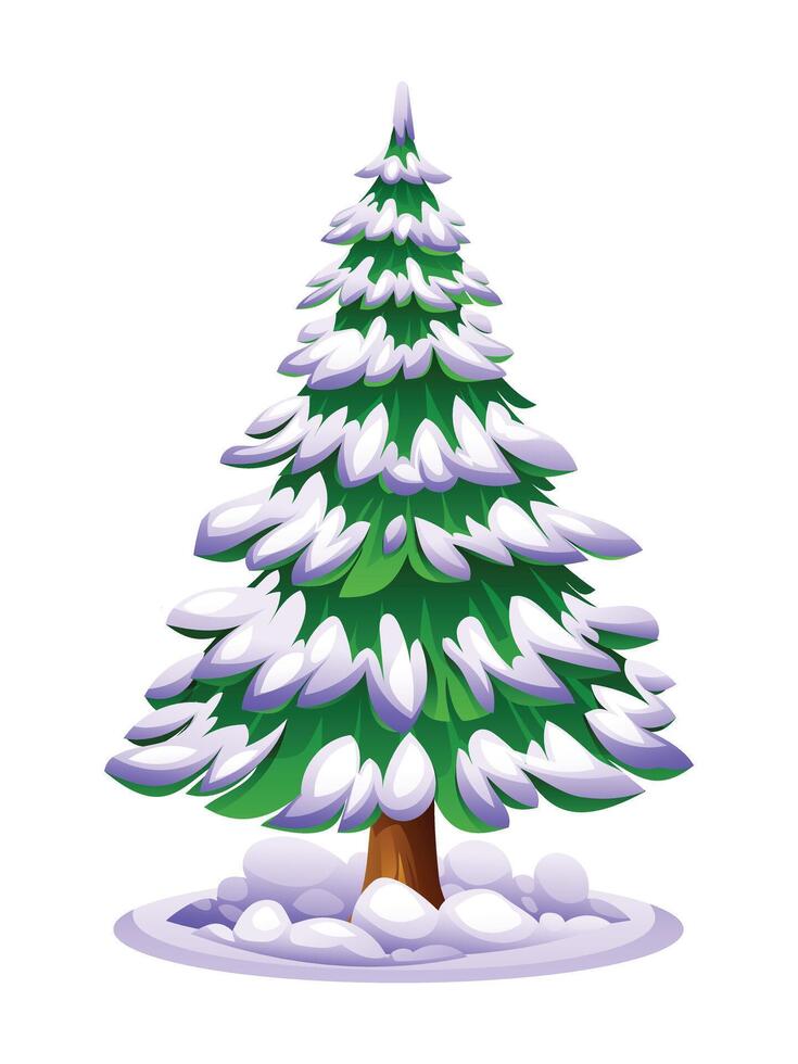 Snowy pine tree cartoon illustration vector