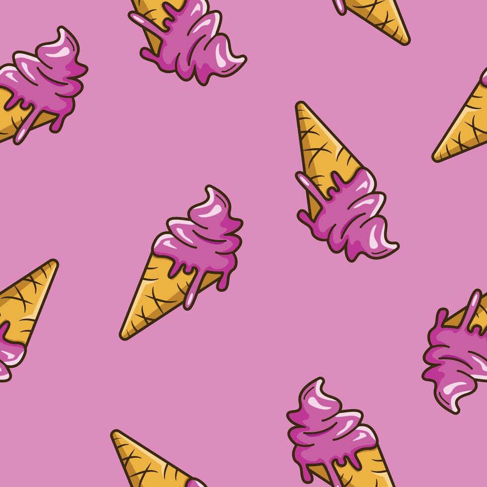 seamless pattern purple ice cream in cones on a purple or pink background vector
