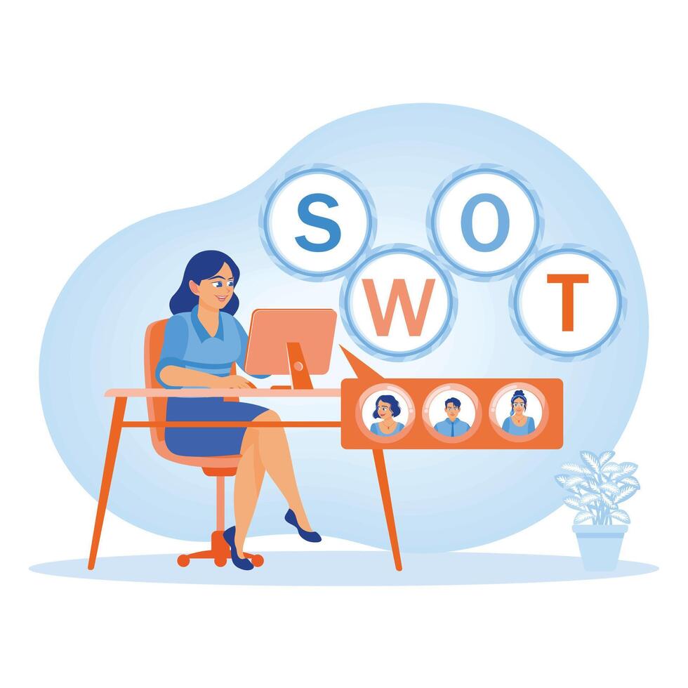 Businesswomen analyzing the stock market. Analyze documents using data graphs and a magnifying glass. Business analysis instruments concept. Flat illustration. Flat illustration. vector