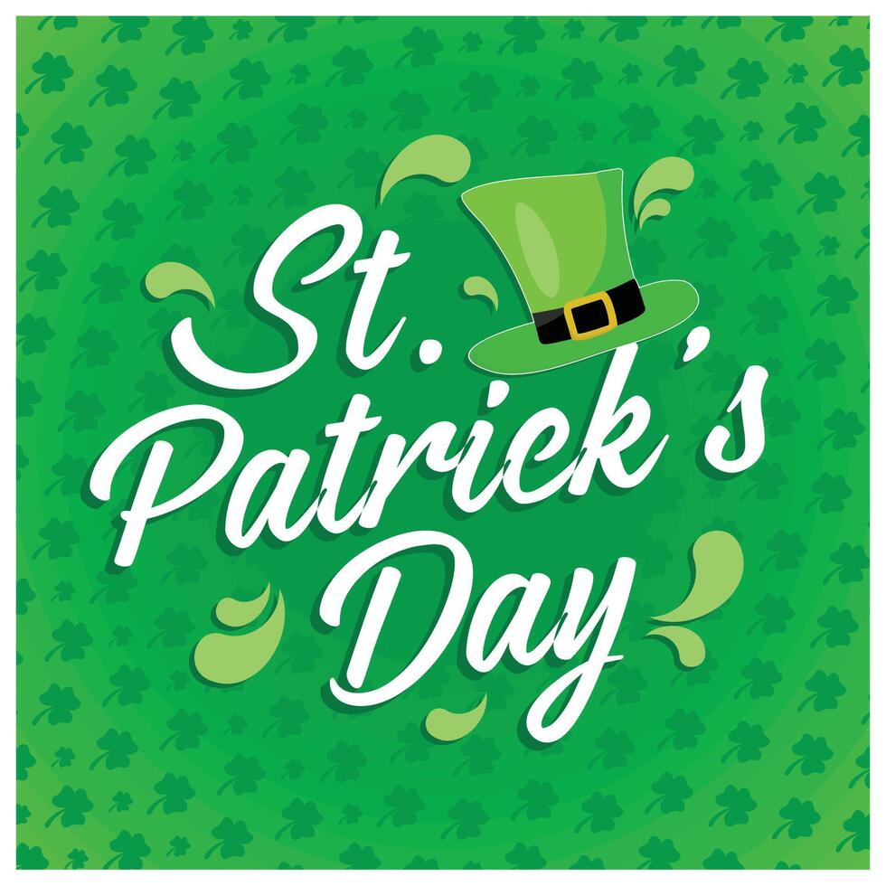 Happy St. Patrick's Day text Patrick with a hat and clover. Holidays in Ireland. St. Patrick's Day concept. Flat illustration. vector