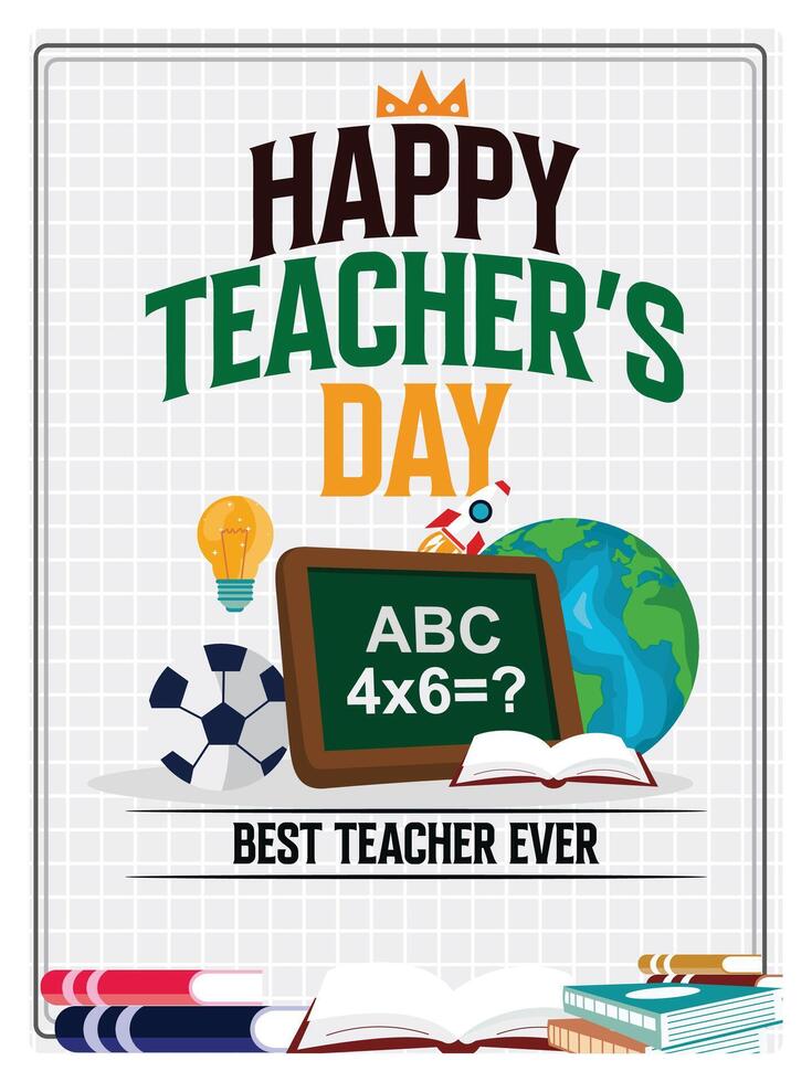 Books, blackboards, and education icons. Best teacher ever. Teacher's Day concept. Flat illustration. vector
