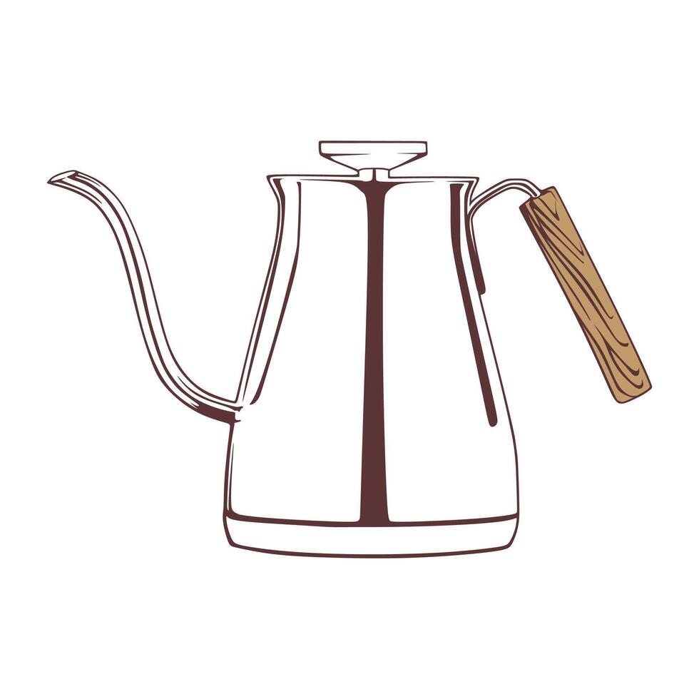 Outline illustration of gooseneck Kettle with wood handle vector