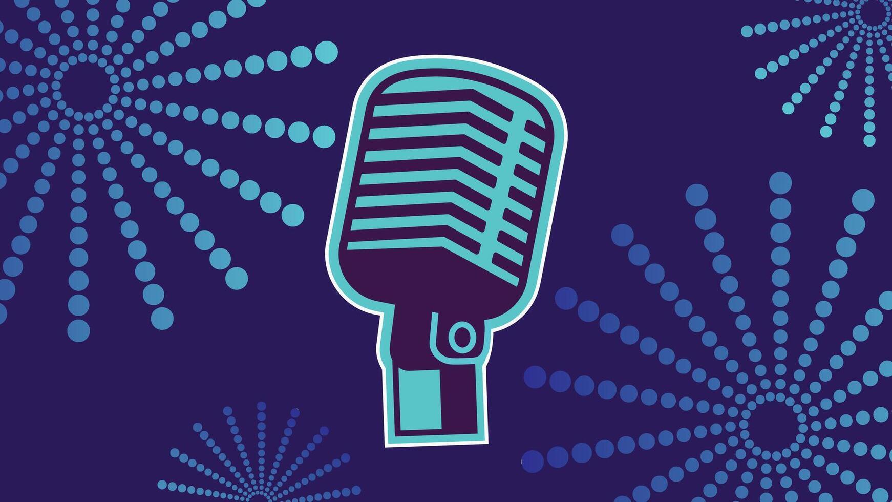 Microphone icon with sparkling firework in background isolated in blue suit for podcast or concert background vector