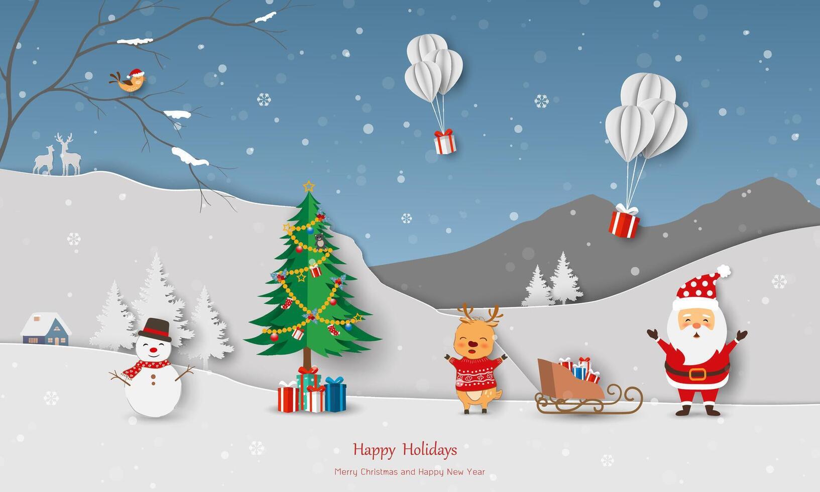 Merry Christmas and Happy new year background with Santa Claus celebrate party on Christmas night vector