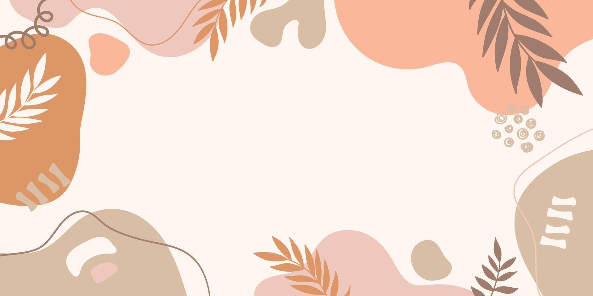 Neutral organic shapes modern background. Minimal banner with organic curvy shapes and leaves for advertising, ads, presentations, social media vector