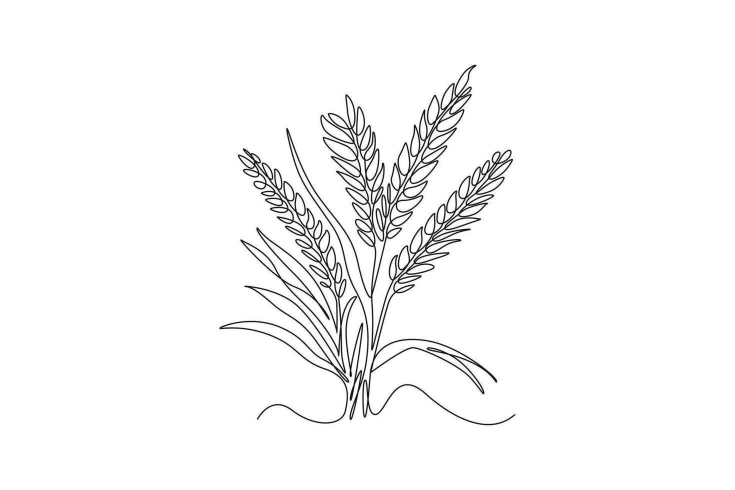 Continuous one line drawing whole healthy organic wheat grain for farming logo identity. Fresh staple food concept for clean breakfast cereal icon. Single line draw design graphic illustration vector