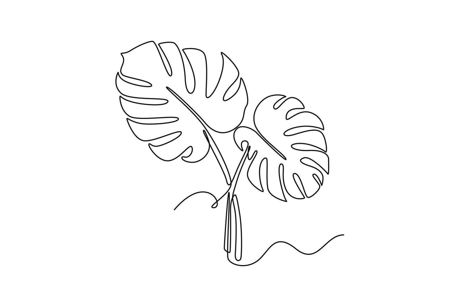 Continuous one line drawing monstera leaf icon. Tropical leaves floral pattern. Printable decorative house plant for home decor wallpaper ornament. Single line draw design graphic illustration vector