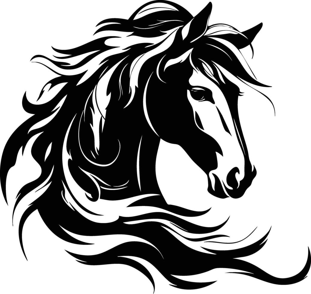 Black Horse Head Silhouetted Against White Background. vector