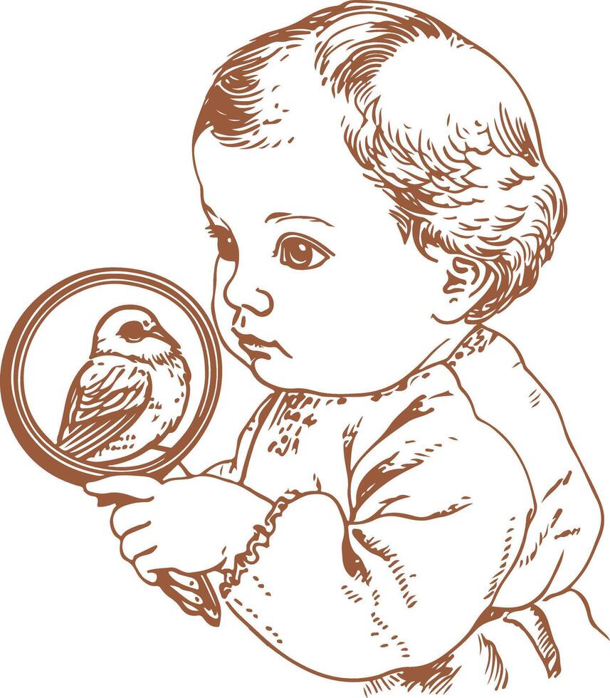 Vintage Baby zoologist with a cute bird vector