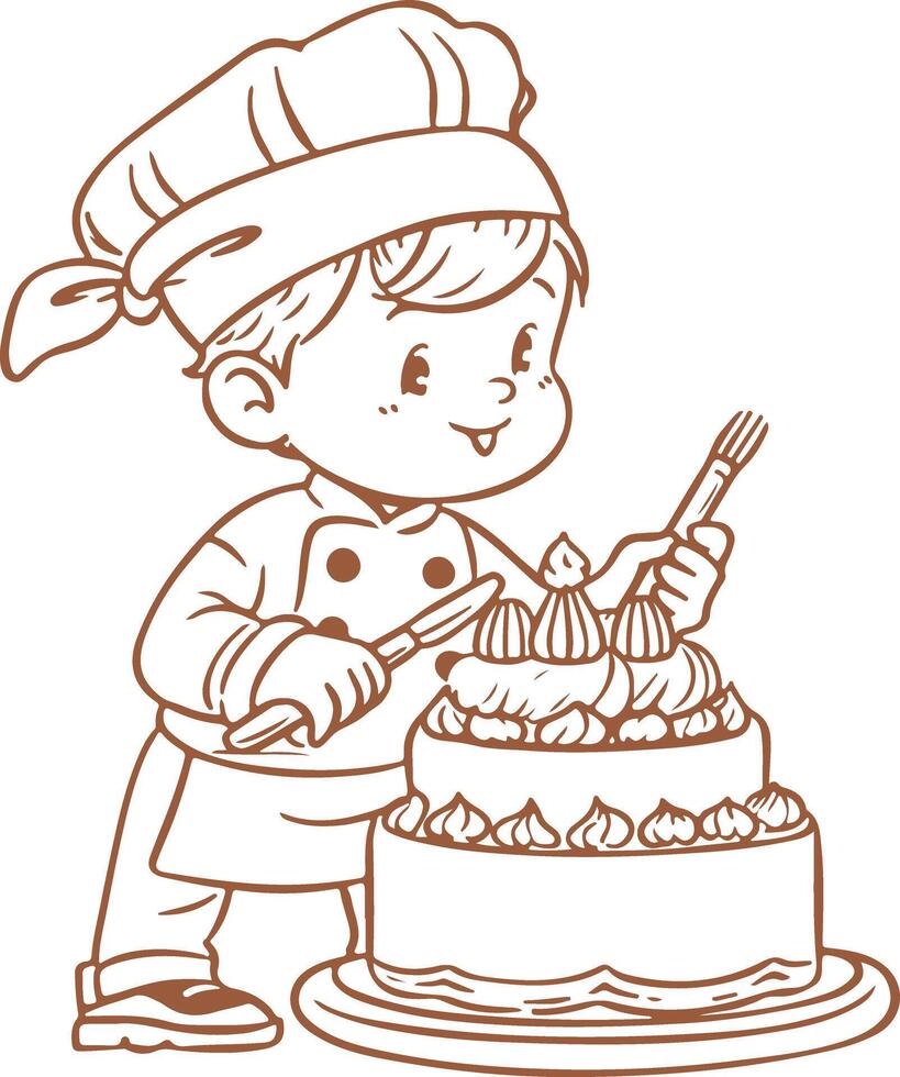 A cartoon boy with a knife and fork cutting a cake vector