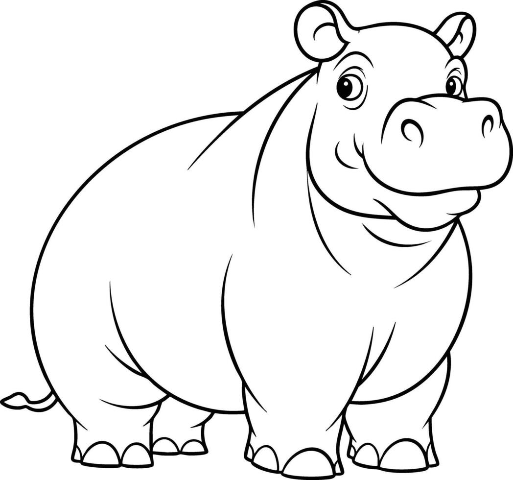A Smiling Hippopotamus In Black and White Line Art. vector