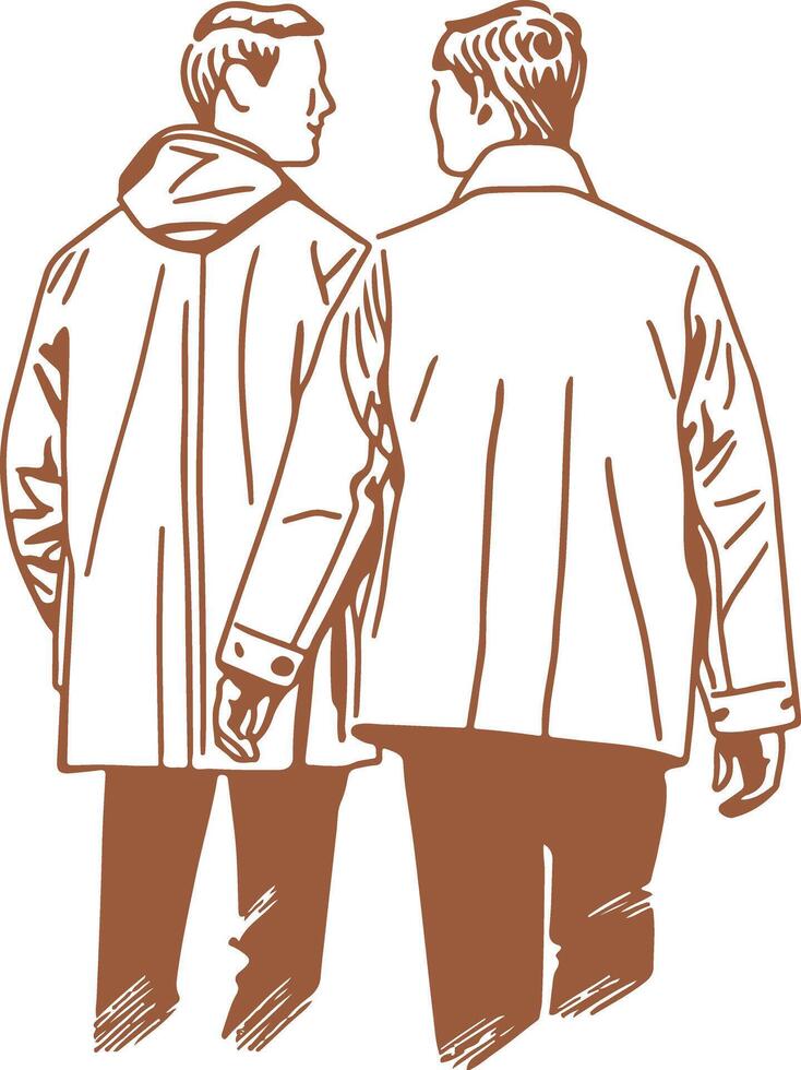 Two men in coats standing side by side vector