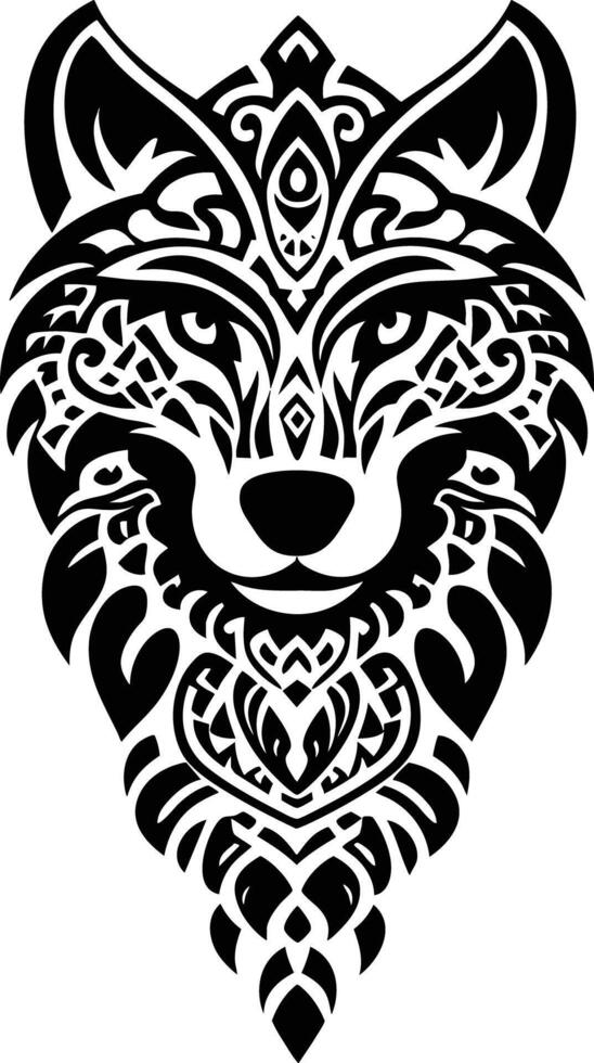 Intricate Tribal Wolf Head Design, Ancient Symbol of Strength vector