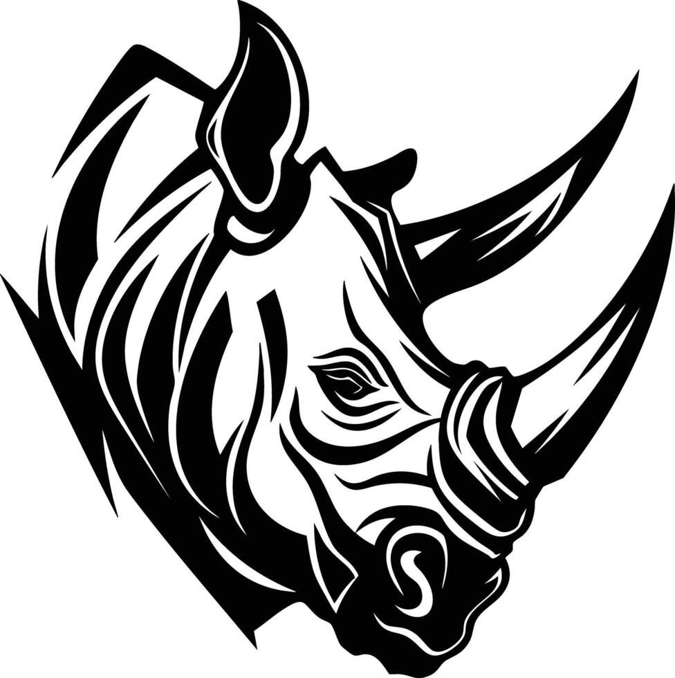 The Rhino's Gaze - A Powerful Black and White Illustration. vector