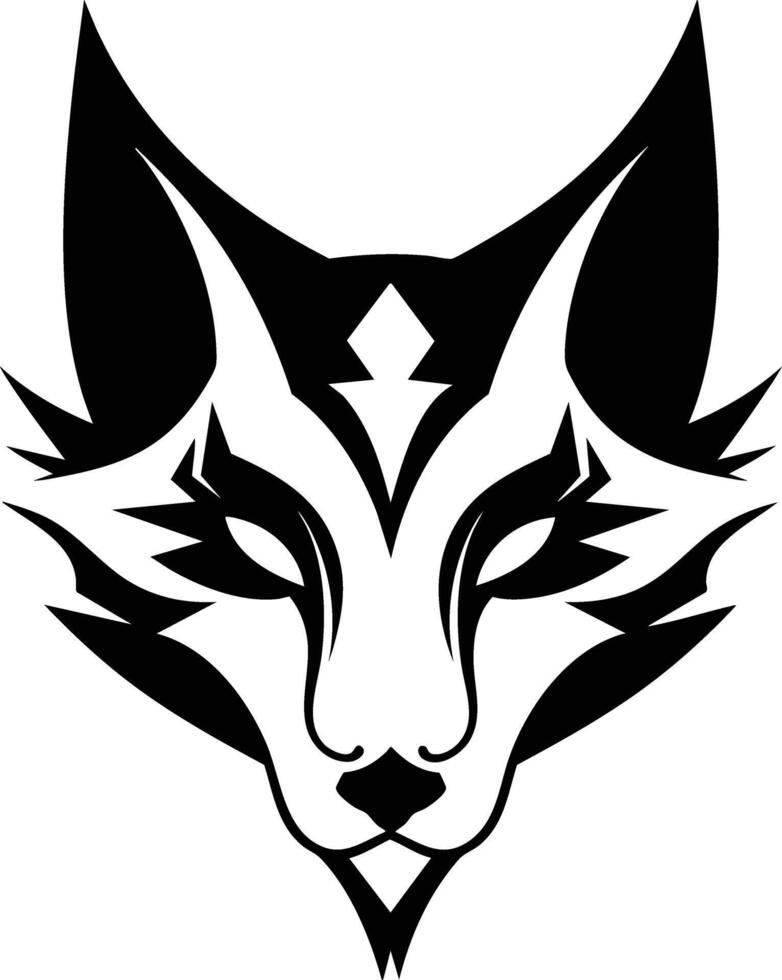 Mystical Fox Face Illustration - Black and White Design vector