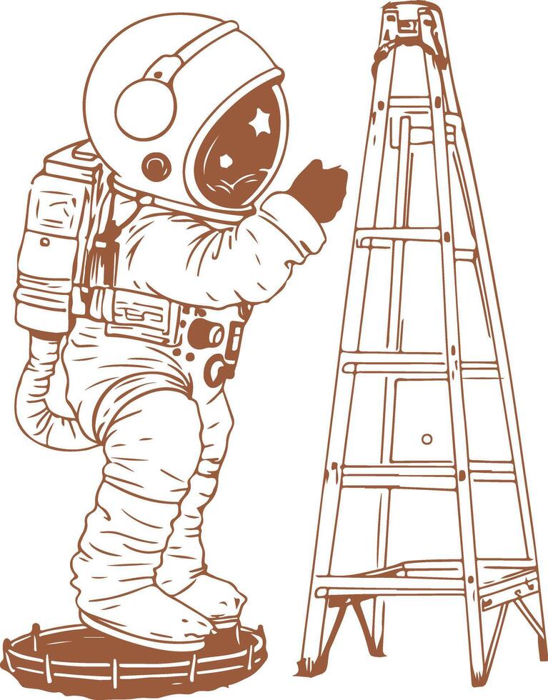 An astronaut standing next to a ladder vector