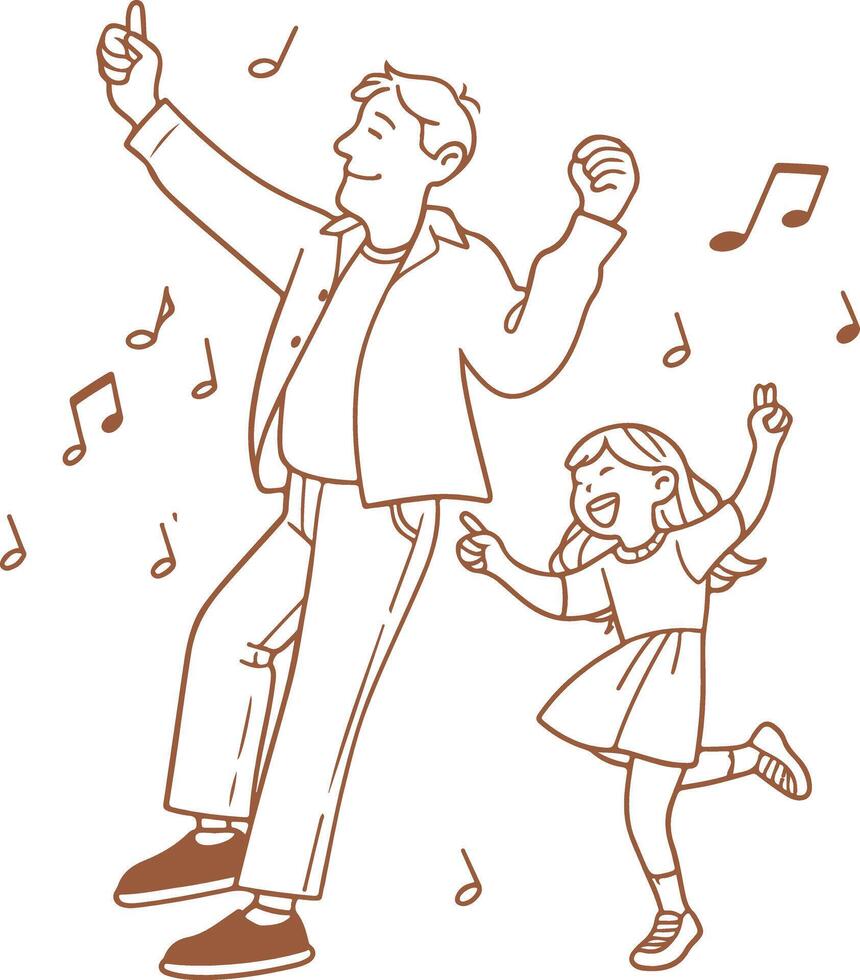 A man and a little girl dancing with music notes vector