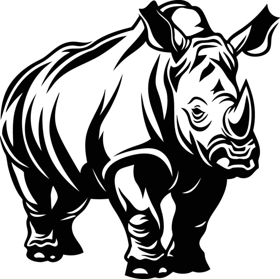Powerful Black and White Rhino Illustration vector
