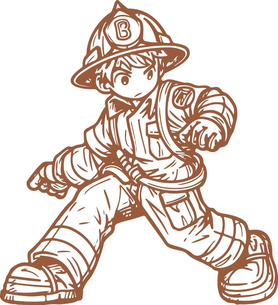 Vintage The boy plays the role of a firefighter vector