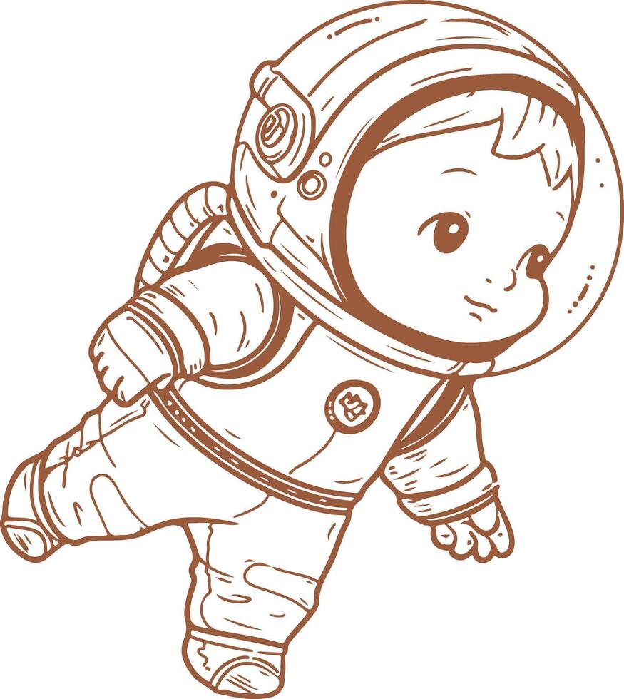 An astronaut in a space suit is drawn in a cartoon style vector