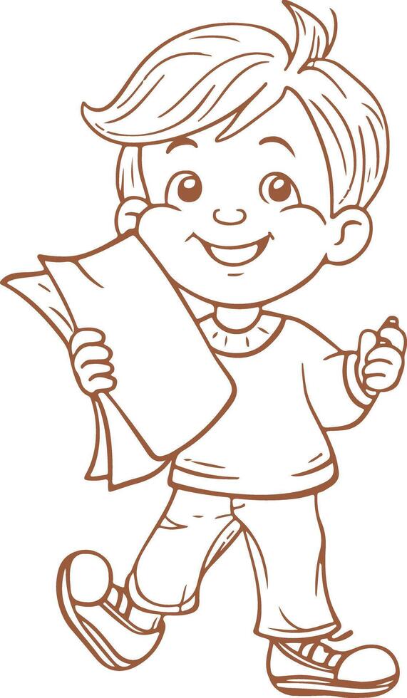Vintage Boy Kid with Giant Paper School Supply vector