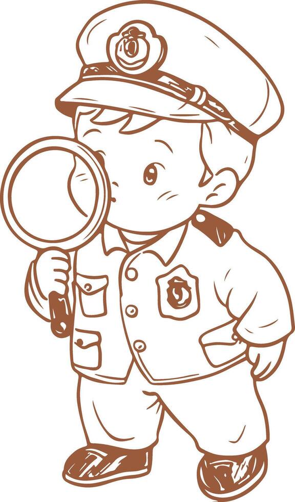 A cartoon policeman holding a magnifying glass vector